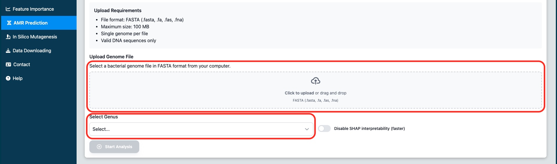 Genus Selection Dropdown