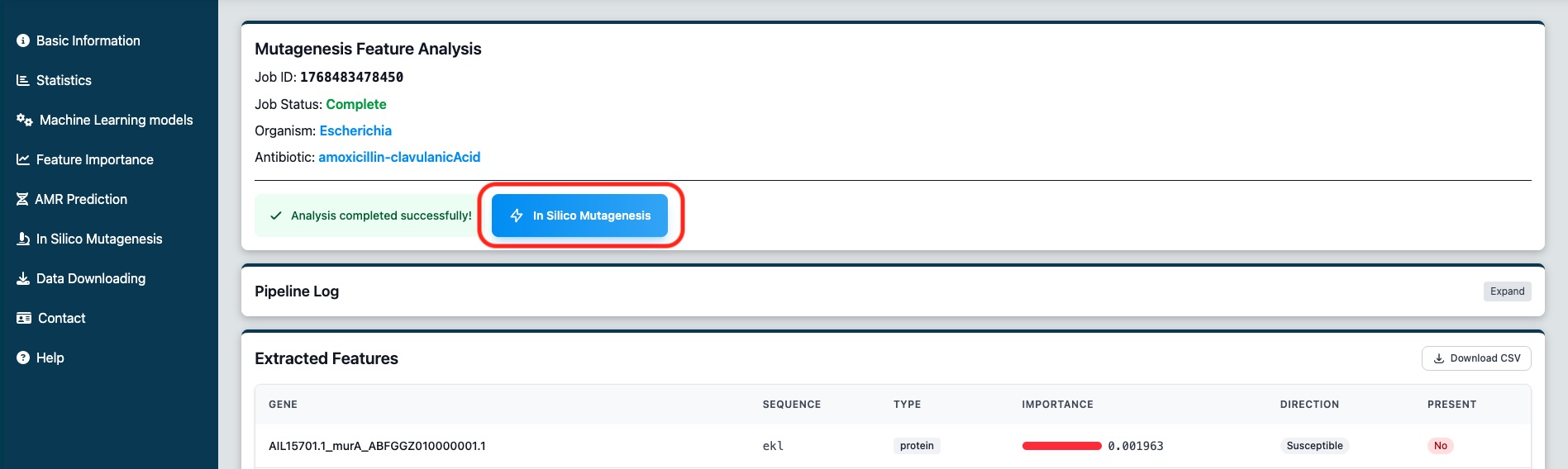 The first mutagenesis results page